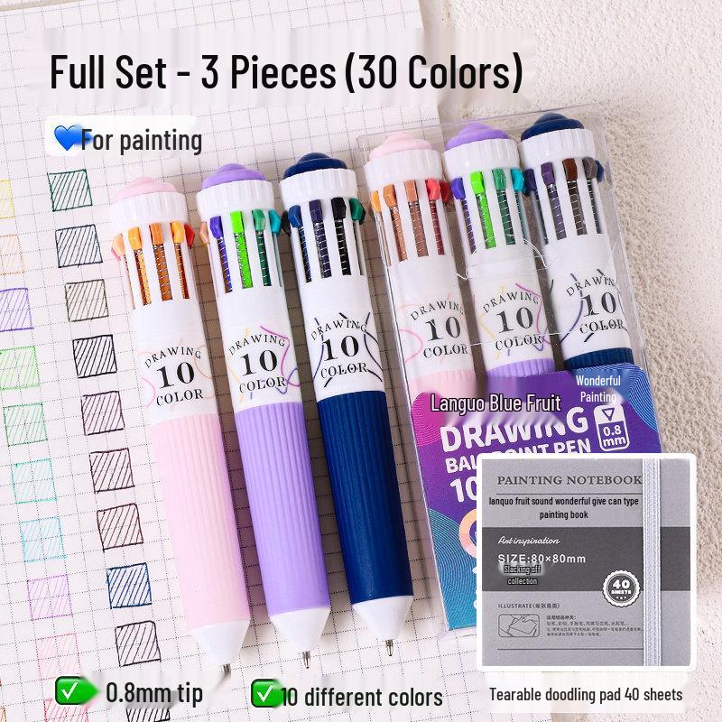 10-Color Stackable Ballpoint Pen Set – Press-Type, Multi-Functional Pens for Drawing & Journaling for Elementary Students