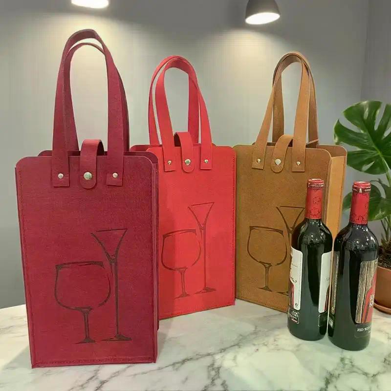 Felt Wine Bottle Bag Double Bottles Great Load Bearing Handheld Beverage Packaging Handbag Gift Wrap Storage Pouch Wine Tote Bag