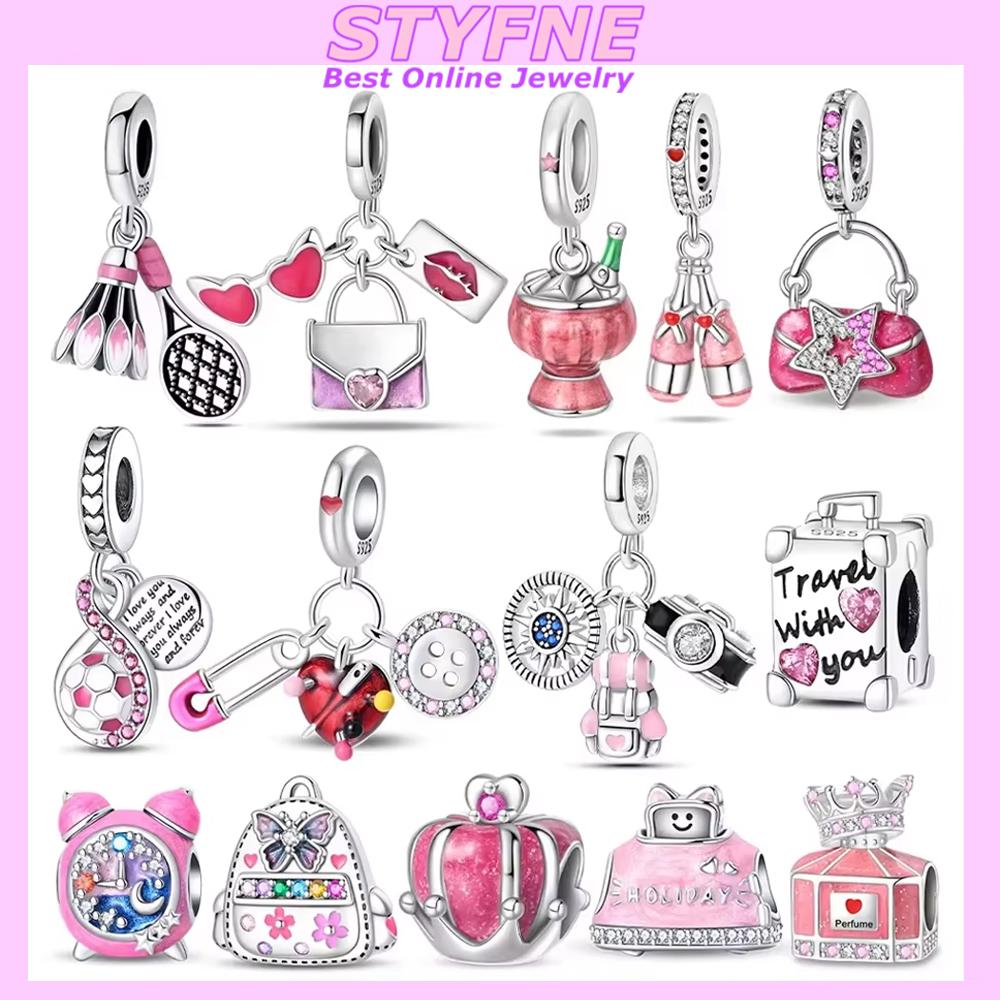 Exquisite Pendants Woman Original Charms Cute Pink Crown Perfume Bottle Bag Beads Fit Copper Bracelet Jewelry Fine Gift Diy