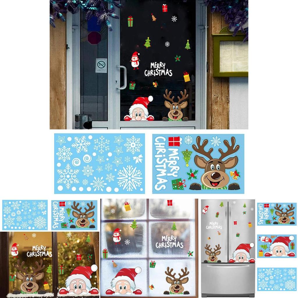 Adorable Merry Christmas Window Decals With Santa Claus And Reindeer Designs