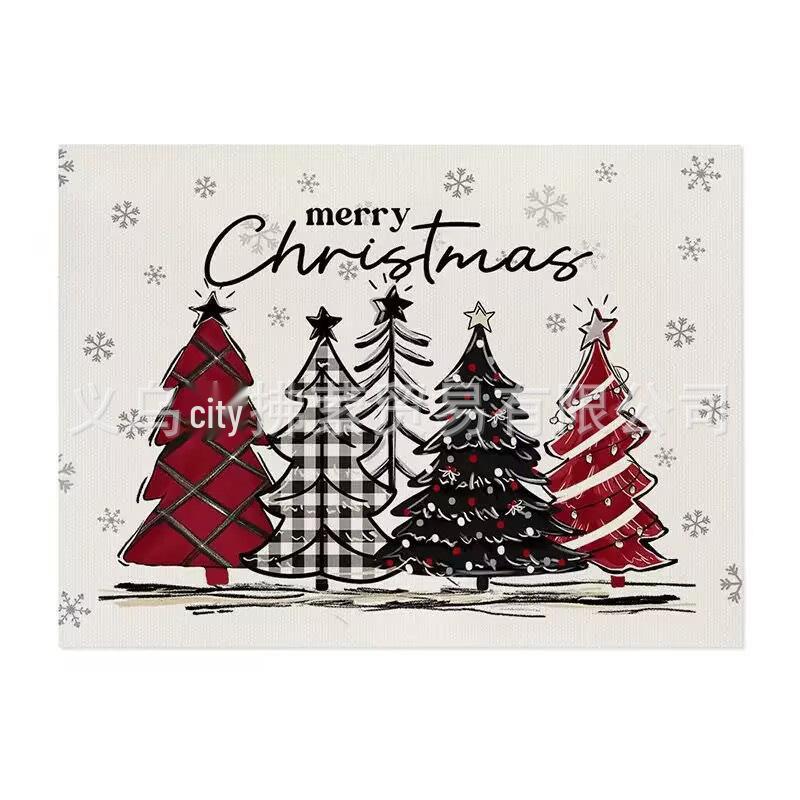 Cross Linen Christmas Placemat - Waterproof, Heat-Insulating Dining Table Decor