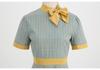Retro Hepburn Plaid Dress with Lace-Up Bow and Stand Collar, Christmas Edition