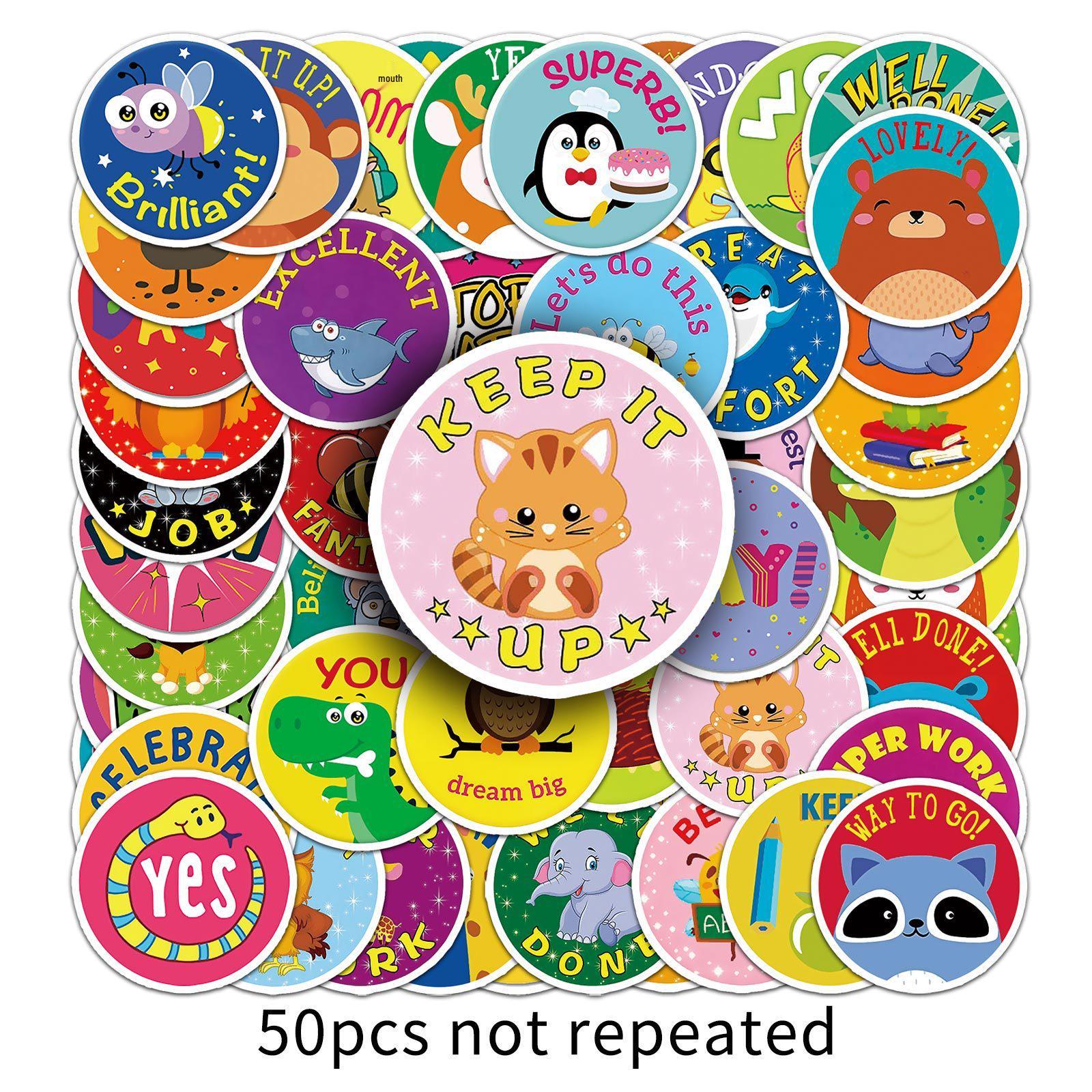 50 Sheets Waterproof Animal Cartoon Doodle Stickers for Kids - DIY Reward for Skateboards & Suitcases