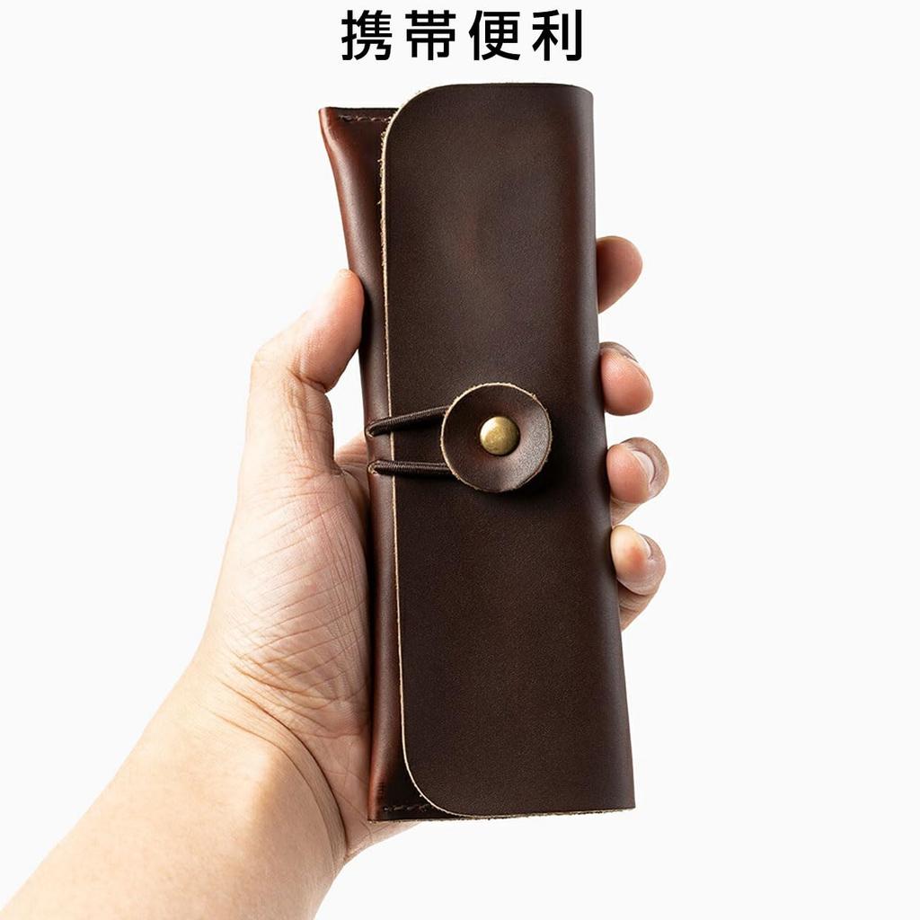 Pen Genuine Pen Crazy Horse Brush Writing Utensil Storage Brown Case, Leather, Pouch, Leather, Case, Pouch, Men's, Women's, Gift,
