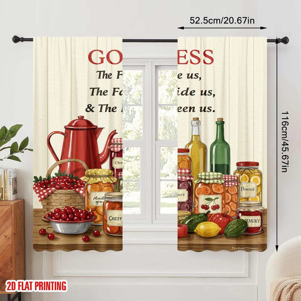 2 Stück 2D Flachdruck Party Vorhang Gott segne Familie Essen Liebe Polyester Ohne Strom 0 Verwendung für goldene Wanddeko