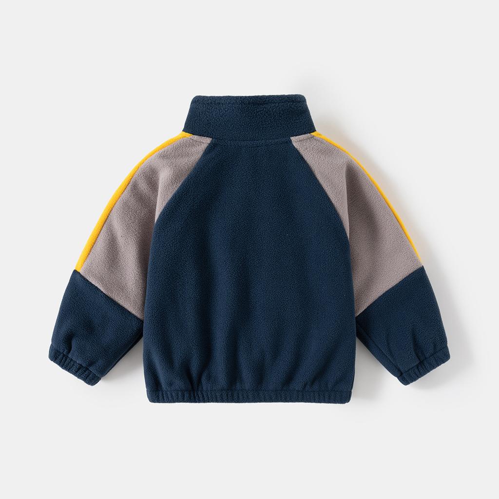 Kids Color Block Polar Fleece Jacket Stand Collar Zip Up Outerwear Spring Autumn Clothing for Boys and Girls Toddler and Children