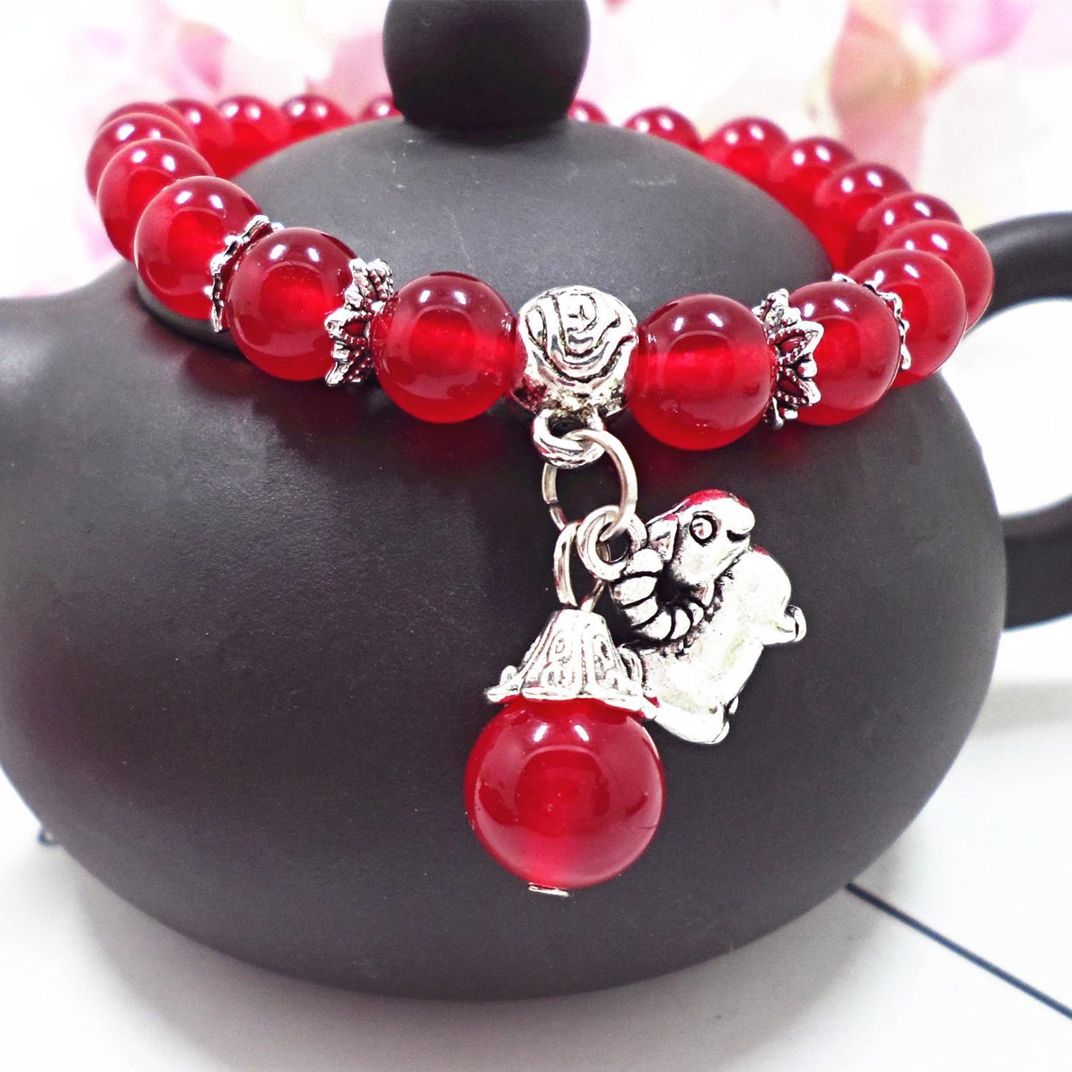 

Браслет ручной работы из красного агата с камнями халцедона для женщин Sheep