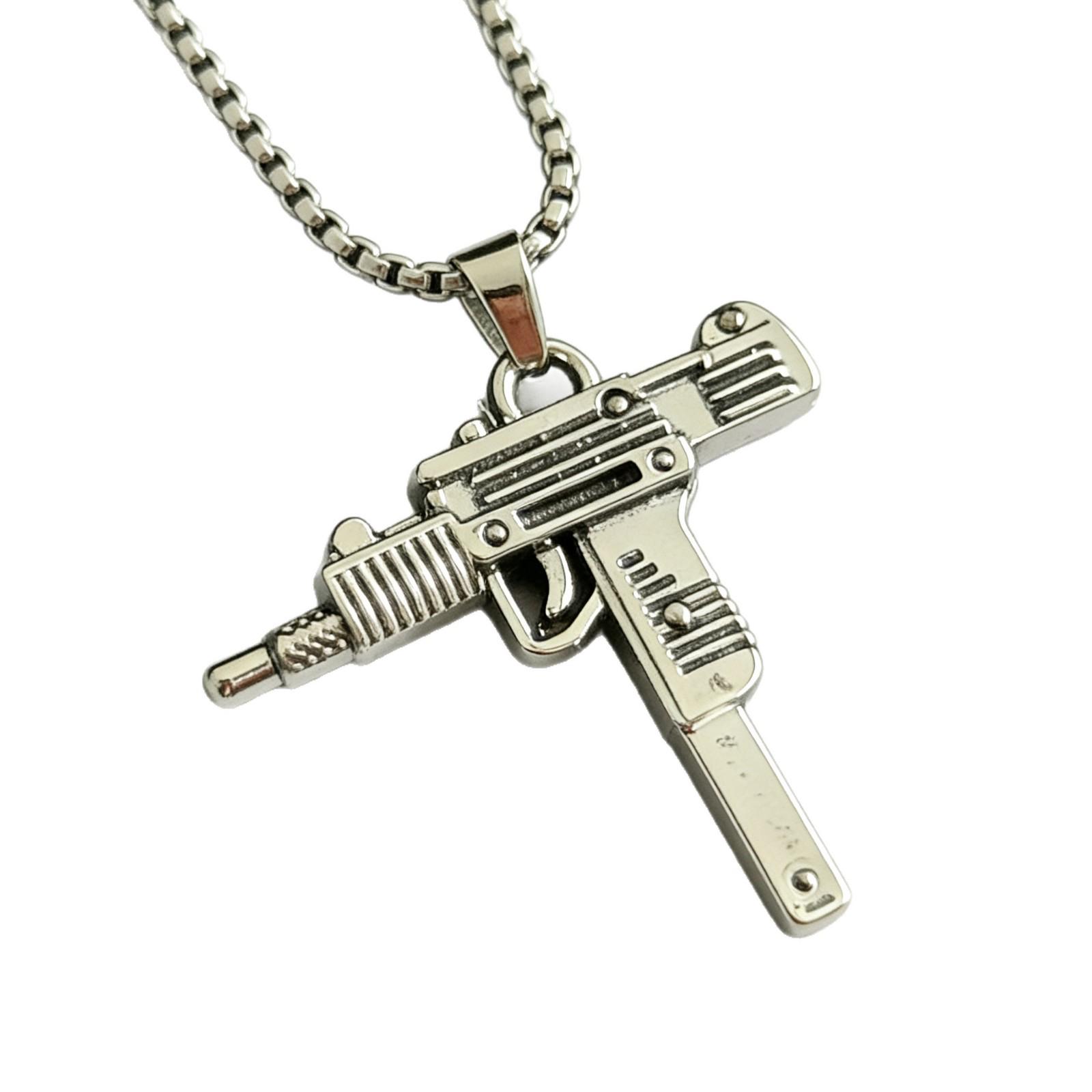 

Trendy Unisex European American Submachine Gun Pendant Sweater Chain Stainless Steel Necklace