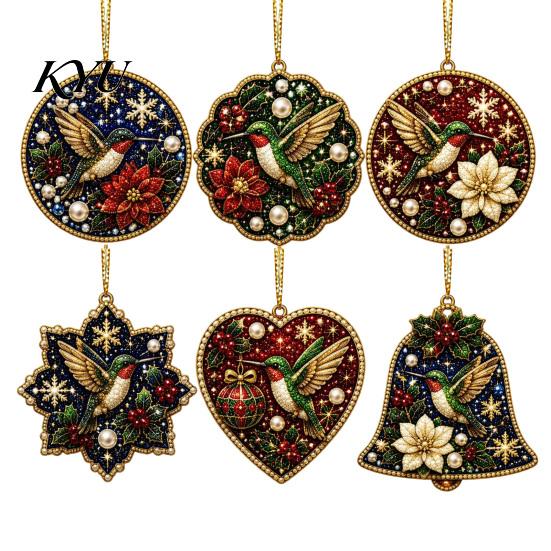 Acrylic Santa Hanging Ornaments 6 Pcs Christmas Pearl Art Ornaments, 2D Flat Holiday Tree Pendant, Decorations Effect Decoration for Home Wall