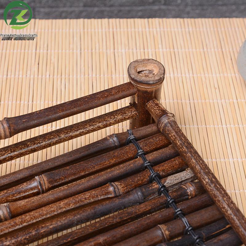 Handmade Purple Bamboo Tea Ceremony Set with Ceramic Tray and Bamboo Mat