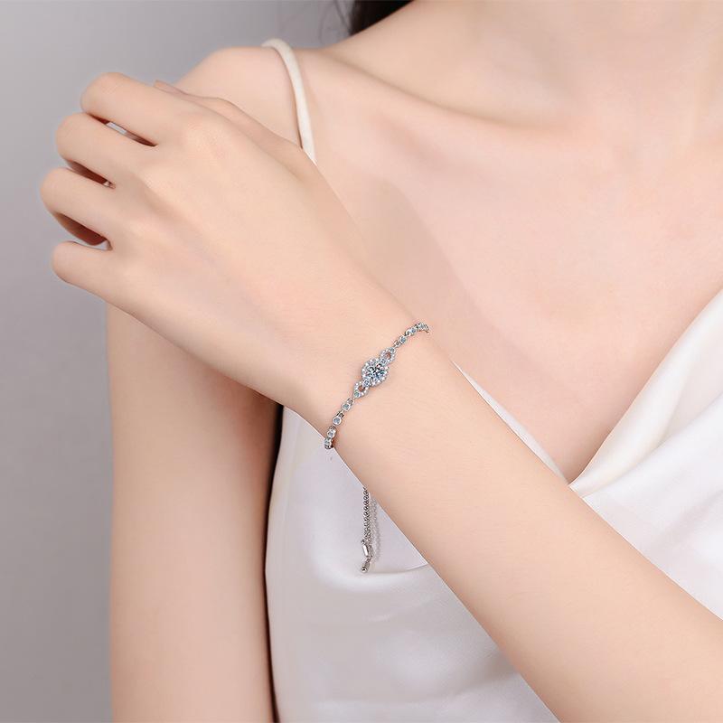 S925 Sterling Silver Moissanite Bracelet for Women Fashionable Simple Pt950 Gold Plated Exquisite Adjustable Bracelet