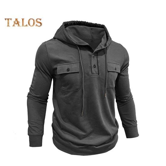 Höst Vår Herr Topp Dragsko Bröstfickor Knäppt Huva Långärmad Enfärgad Elastisk Manschett Mellång Längd Sport Casual Hoodie