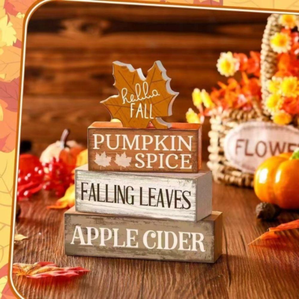 4Pcs Wooden Christmas Table Decoration Tiered with Block Signs Fall Tabletop Sign Rustic Farmhouse Centerpiece Tabletop Display