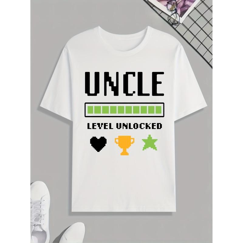European Sizes Funny 'Uncle Level Unlocked' Print T Shirt, Tees For Men, Casual Short Sleeve Tshirt For Summer Spring Fall, Tops As Gifts