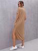 New Spring/Summer Women's Knit Short Sleeve Dress with Round Neck and Split Hem