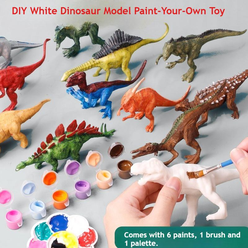 Paint Your Own Dinosaur Kit 8 White Blank Models with Paints Creative DIY Toy for Kids Fun Arts Crafts Educational Gift