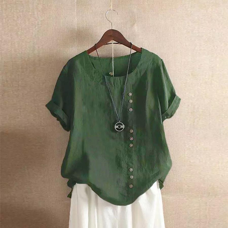 Women's Cotton Linen Casual Loose Fit Pure Cotton T-Shirt