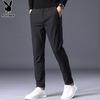 PLAYBOY Casual Pants for Men, Spring And Summer Trousers, Business Slim-Fit Trendy Elastic Long Pants, Black, Size 29