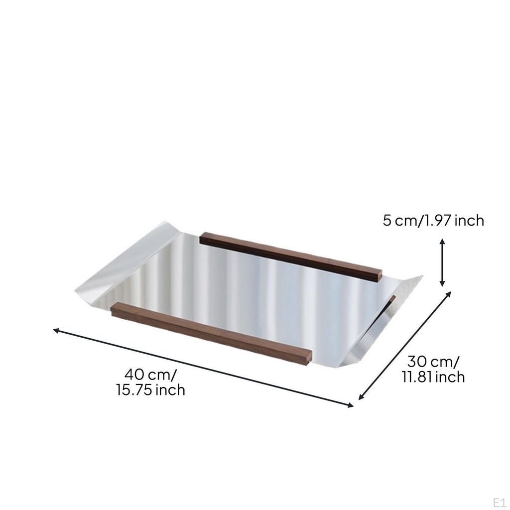 Stainless Steel Tray with Wood Strips Reflective Mirrored Display Modern