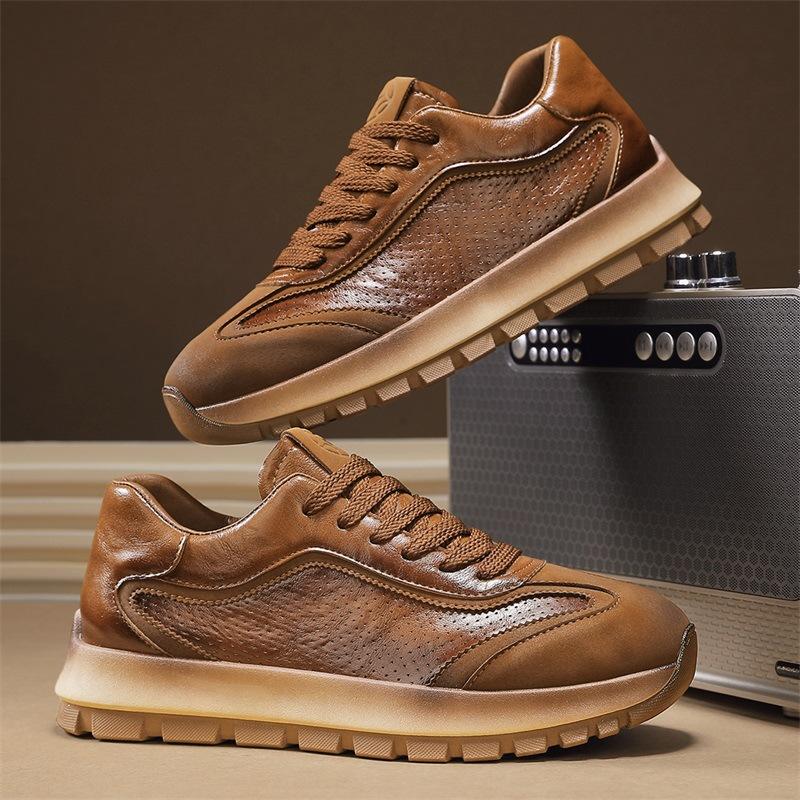 Men's Shoes 2025 New Spring and Summer Retro Platform Non-slip Leather Sneakers Spring Black Casual Dad Shoes