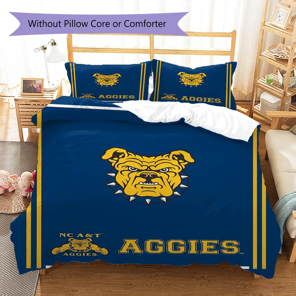 North Carolina A&T Aggies Pattern Bedding Set Quilt Cover Pillowcase Home Decor Gift (1 * duvet cover + 2 * pillowcase, without core)