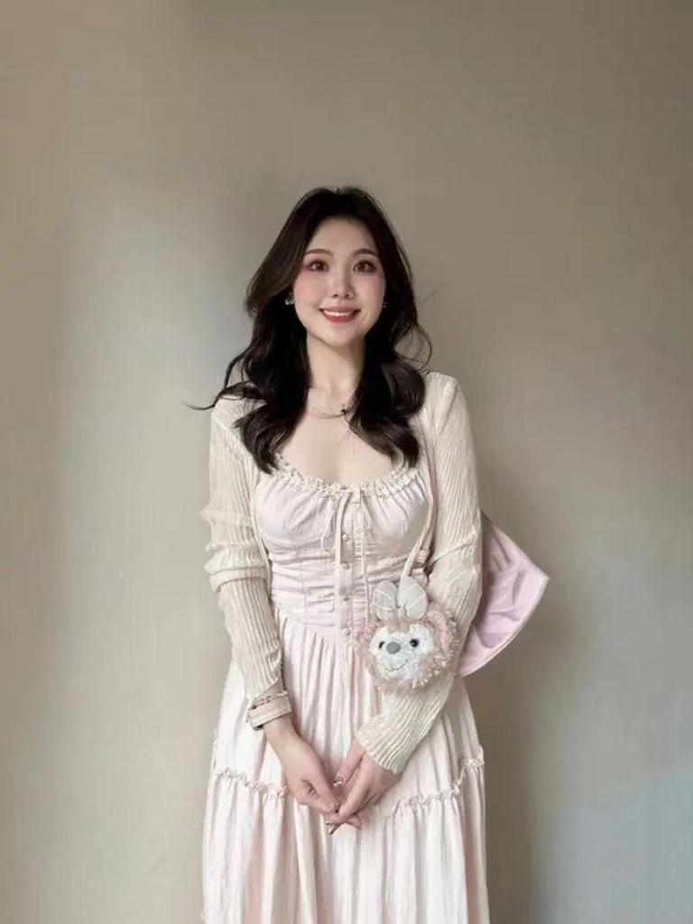 Pink French Lace Patchwork Camisole Dress - Gentle Summer Vacation Style Fairy Long Dress