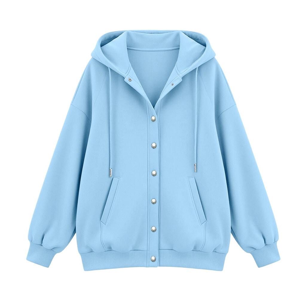 Women's Casual Hooded Long Sleeve Button Up Sweatshirt Color