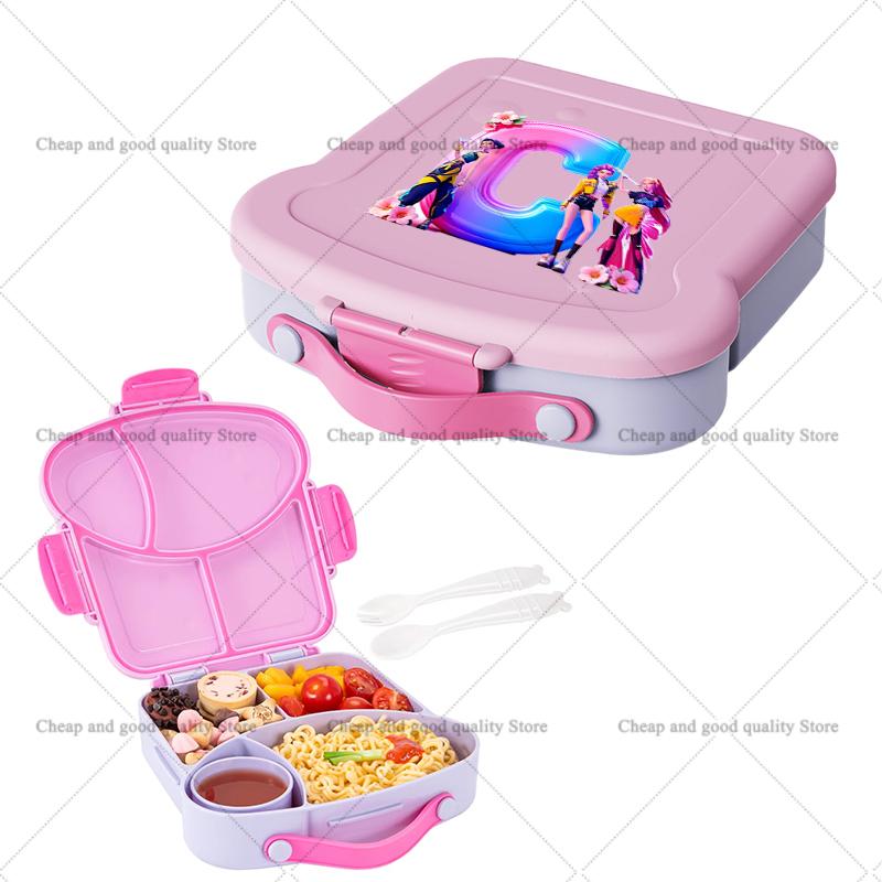 KPop Demon Hunters Lunch Box with Spoon Fork Sauce Case Girls Anime Letter School Picnic Bento Food Storage Containers Kids Gift