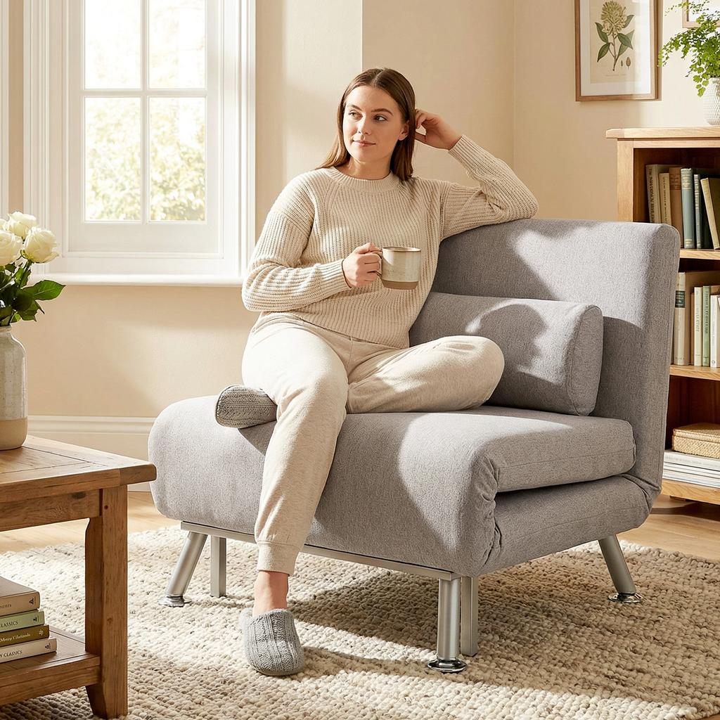 Adjustable Back Futon Sofa Chair - Grey