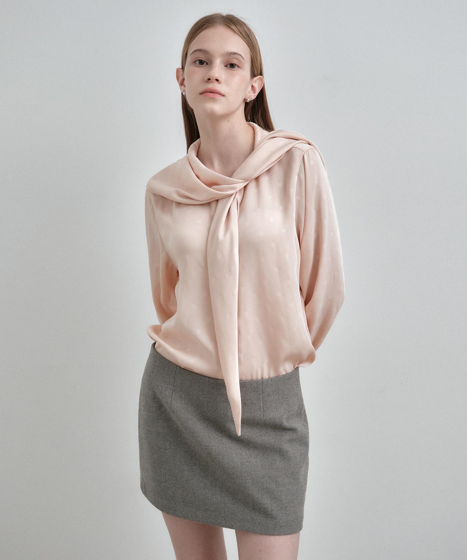 Mongdol Scarf Tie Blouse Dot Pale Pink Mdbl004Dotpalepink Dotpalepink/F