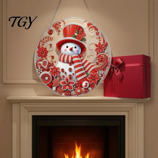 Sparkling Hanging Ornaments Christmas Faux Diamond Art Kit, Santa Snowman Ornament DIY Double Sided Acrylic Pendant with Rhinestones Craft Kit