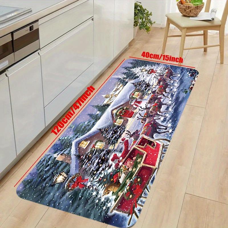 Christmas Elk Snowflake Kitchen Mat Home Decor Winter Xmas Kitchen Hallway Balcony Laundry Non-slip Rugs Christmas Decorations