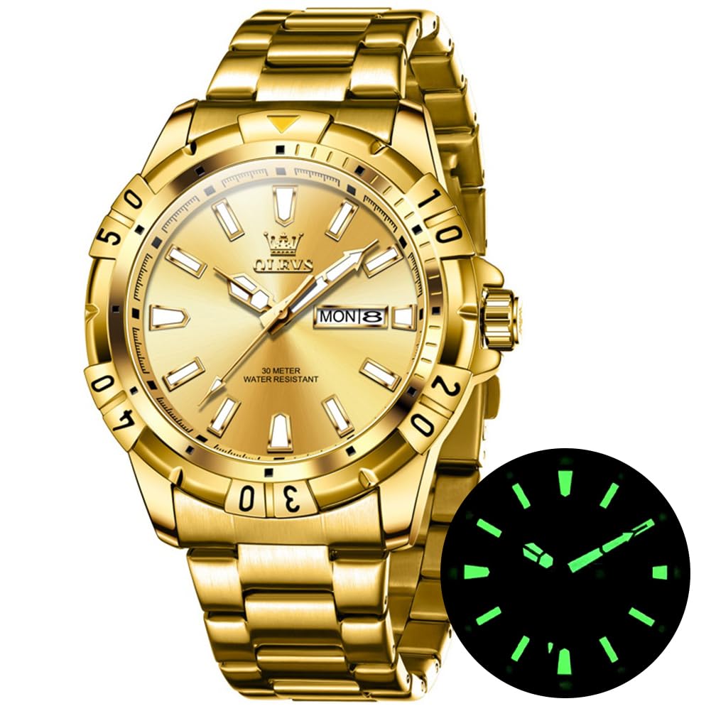 Мужские кварцевые часы OLEVS, Популярные, Стильные, Крутые, Многофункциональные, Нержавеющая сталь, Водонепроницаемые, Светящиеся, Отображение даты, Аналоговые, Модные, Студенческие,