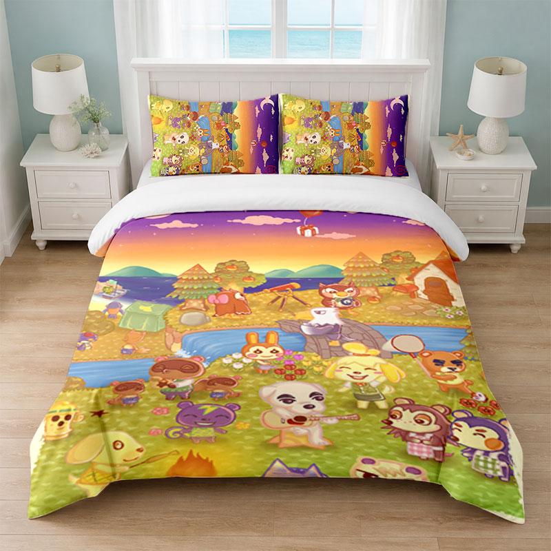 Animal Crossing Bedroom 3Pcs Bedding Set Soft Bed Sheet Pillowcases Home Bedding Decoration