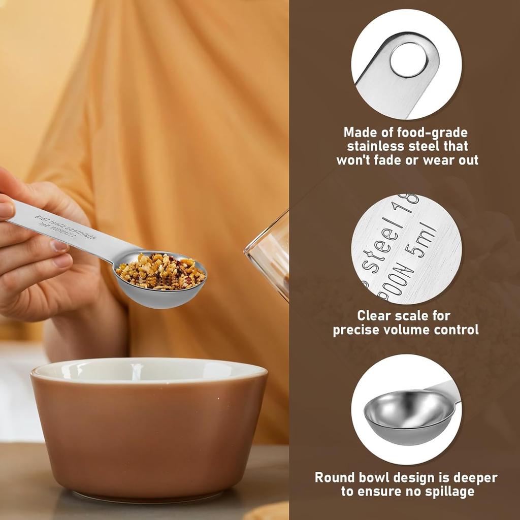 2pcs 1 Teaspoon(1/3 tbsp | 5 ml | 5 cc | 1/6 oz) Measuring Spoons, 18/8 Food Grade Stainless Steel, More Corrosion Resistant, Wide Handle Anti-Shake