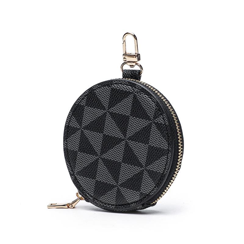 Trendy Retro Keychain Change Small Round Bag Mini Coin Bag Contrasting Color Rhombus Pattern Small Bag Batch