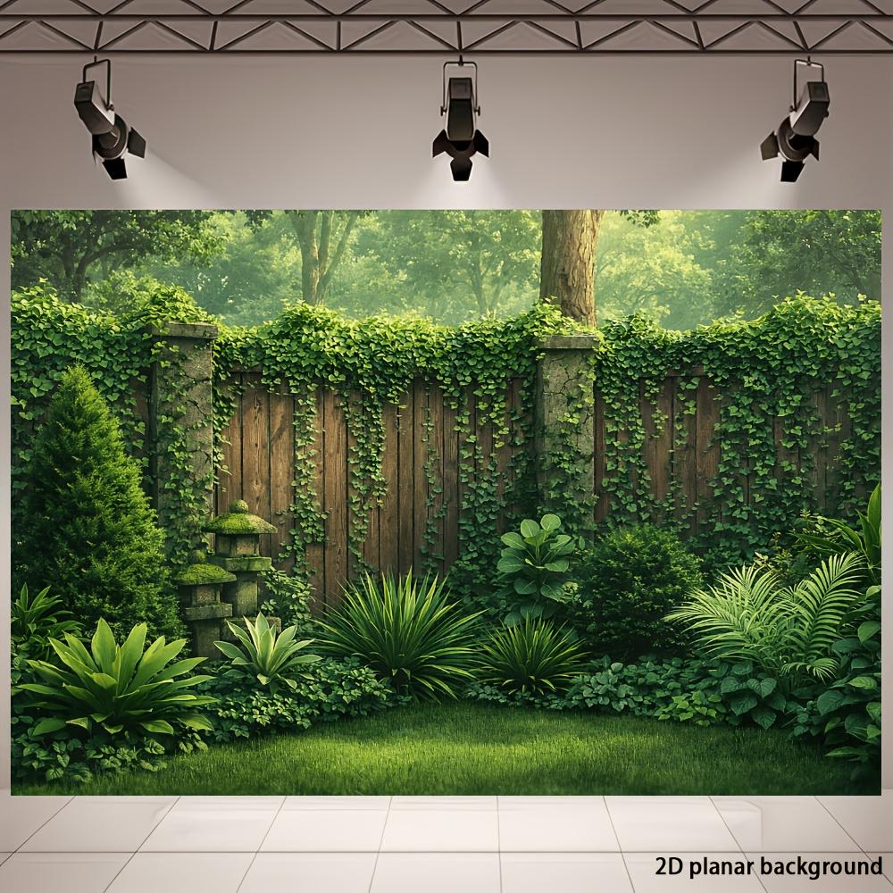 2D planar natural courtyard theme banner background  featuring fresh green plants style  suitable for home and office decoration