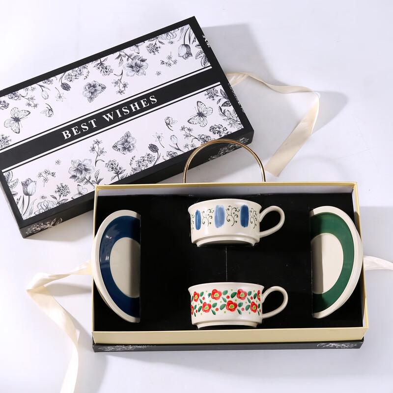 AQ Vintage Style Ceramic Coffee Cup & Saucer Set