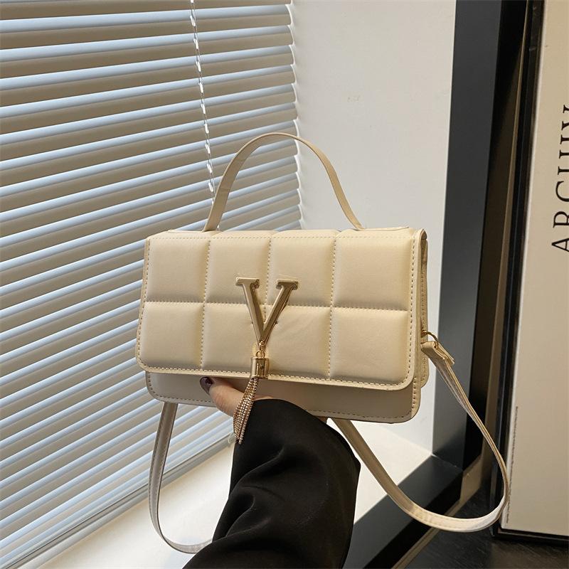 Foreign Korean Version of Simple Solid Color Bow Sewing Less Stitching Fashionable Casual Cross-shoulder Hand-held Small Square Women's Bag