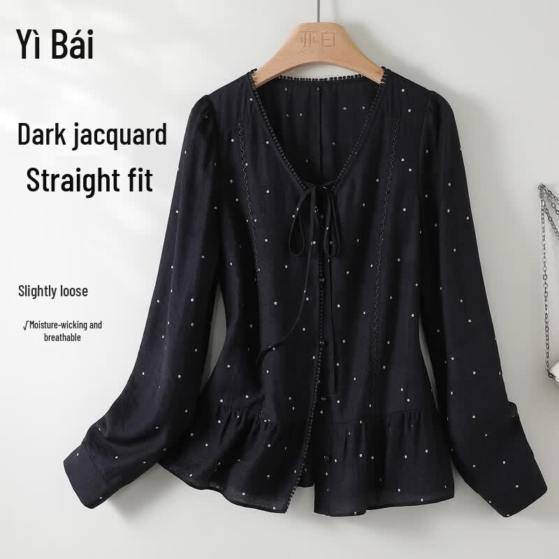 Women s V-Neck Wavy Pattern Tie-Waist Blouse M темно-синий
