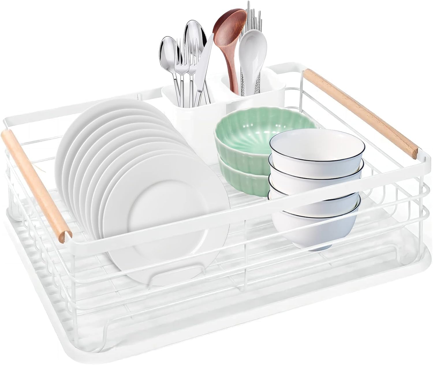 

HASONA Dish Dish Dish Drying Wooden Large Kitchen Dish Plate Chopstick Easy to No Assembly Space White Drainer, Drainer, Rack, Horizontal, Rust-Proof, белый