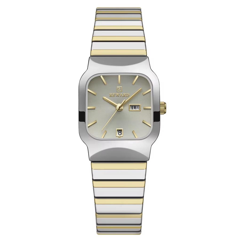 REWARD RD611264M 611264 Beliebte Damen- und Herren-Armbanduhr Liebhaber Quadratisch Komplettkalender Stahlarmband Quarzuhren für Paar