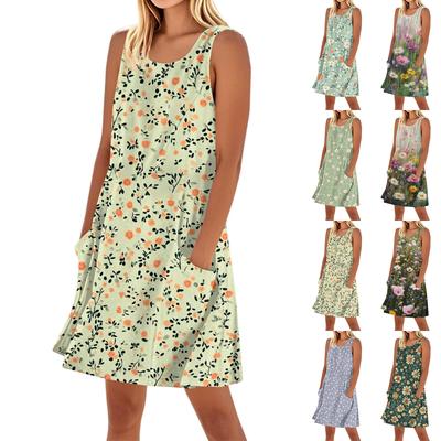 Women's Casual And Fashionable Round-neck Sleeveless Printing Mid Length Dress