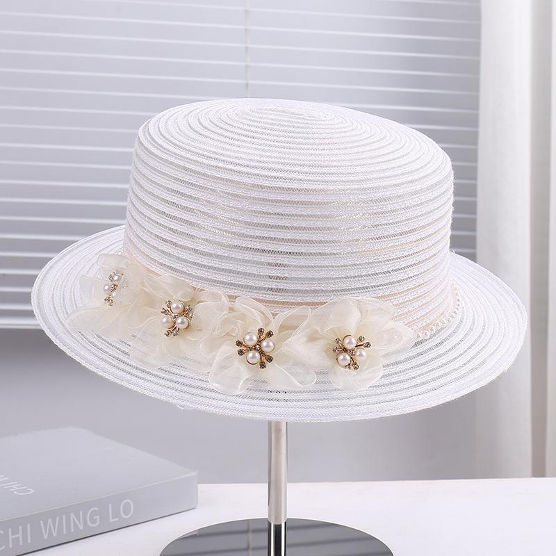 

2026 New Fashion Mesh Veil Straw Hat with Pearl & Flower, Elegant Versatile Sun Cap for Women, Outdoor Travel Walk Street Snap M(56-58cm) белый