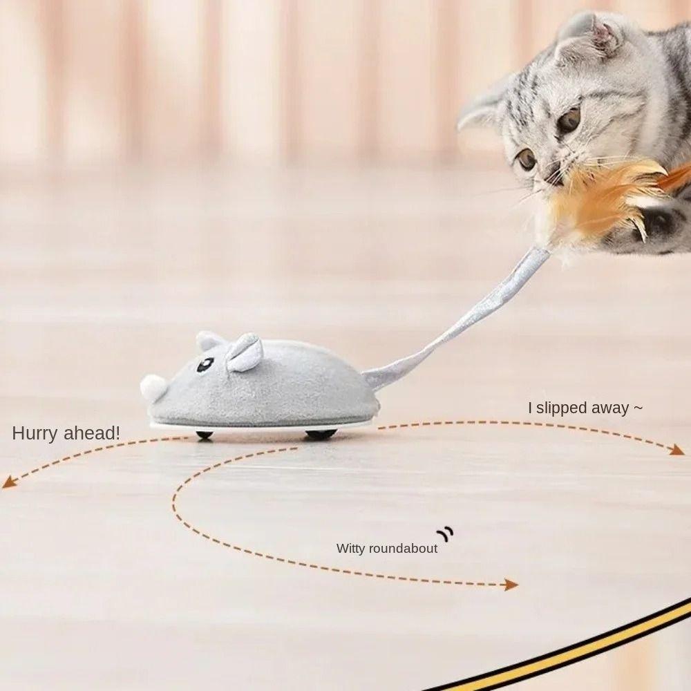 Interactive Mouse Moving Cat Toy Squeaky Plush Mouse Kitten Toy  Playing Game