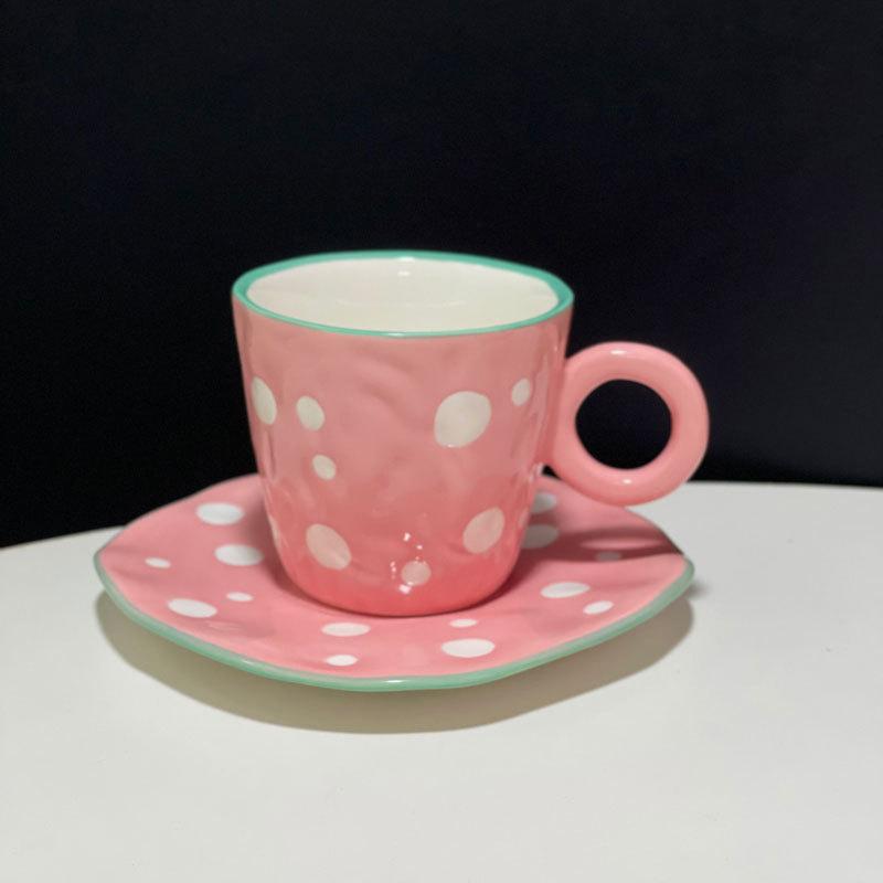 Small Fresh Hand-Painted Bubble Coffee Cup And Saucer, Underglaze Colored Ceramic Afternoon Tea Cup And Saucer Set, Exquisite Souvenir