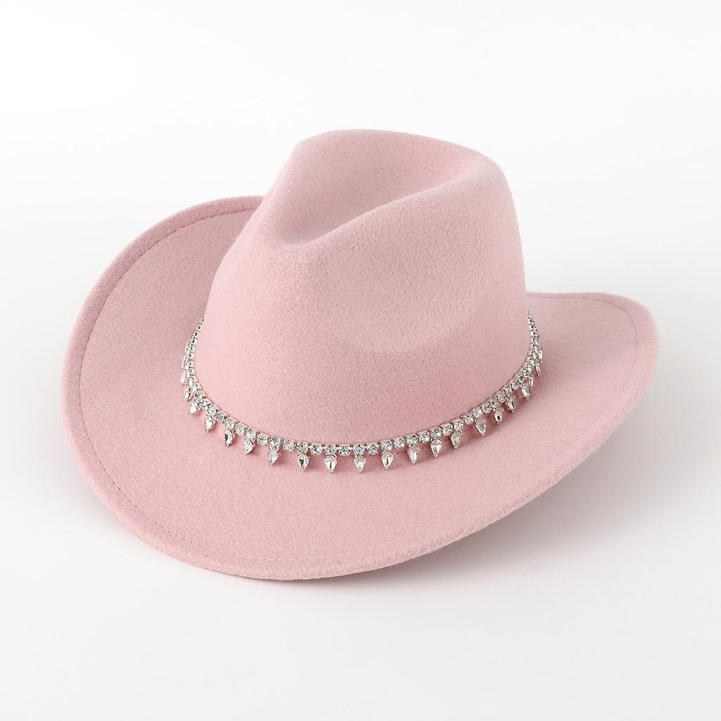 Western cowboy top hat crystal rhinestone decoration four seasons curved brim women's casual top hat