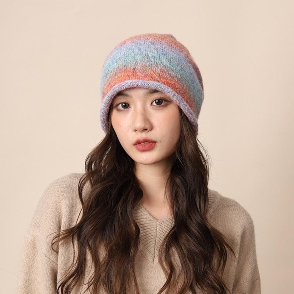 Gradient Color Knitted Stacked Hat Loose Pile Cap Simple Y2K Pullover Cap Sports