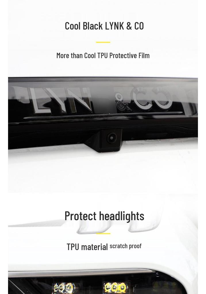 Compatible Smoked TPU Headlight & Taillight Film for 23 Lynk & Co 03+: Light-Controlled, Color-Changing Protective Film.