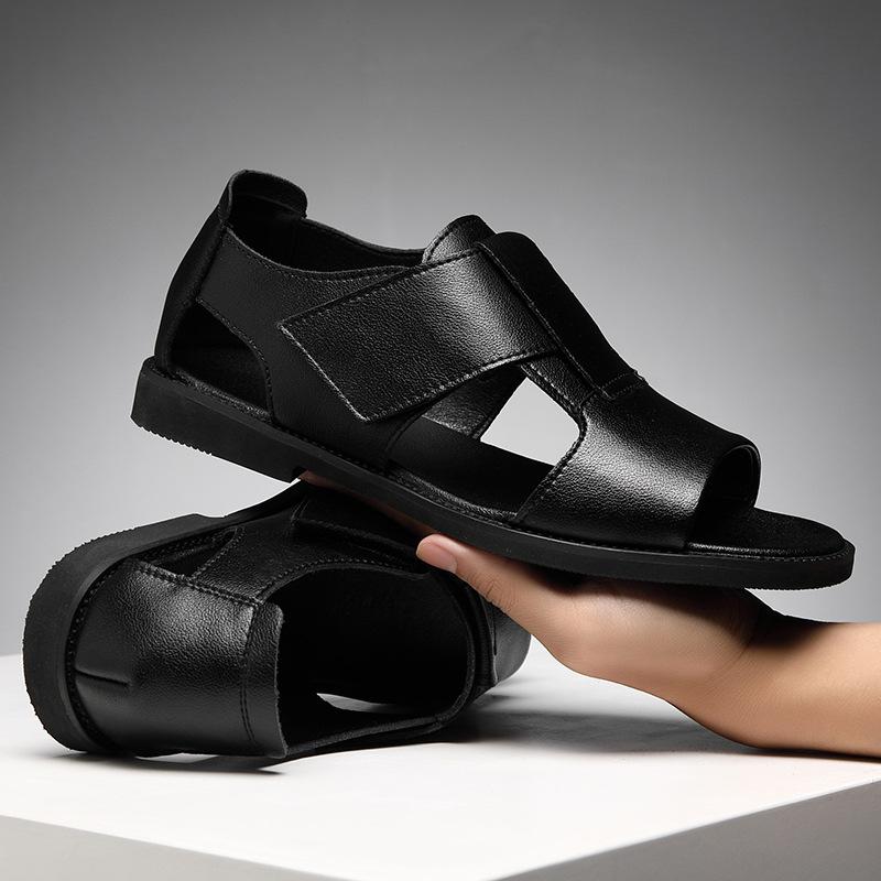 Large Men's Sandals New Open Toed Breathable Cowhide Casual Slippers Outdoor Beach Shoes Size 47